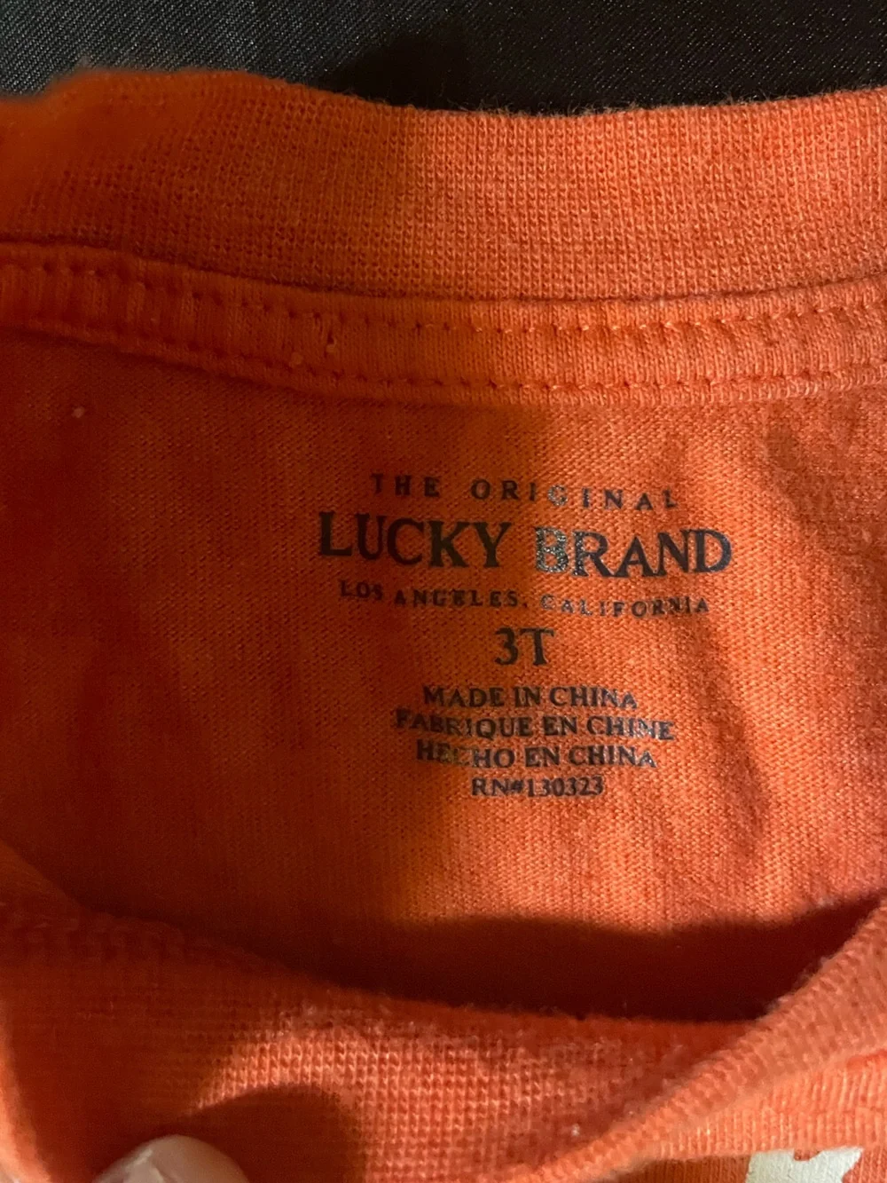 Lucky Brand Orange Kids Tee with Navy Clover Graphic
